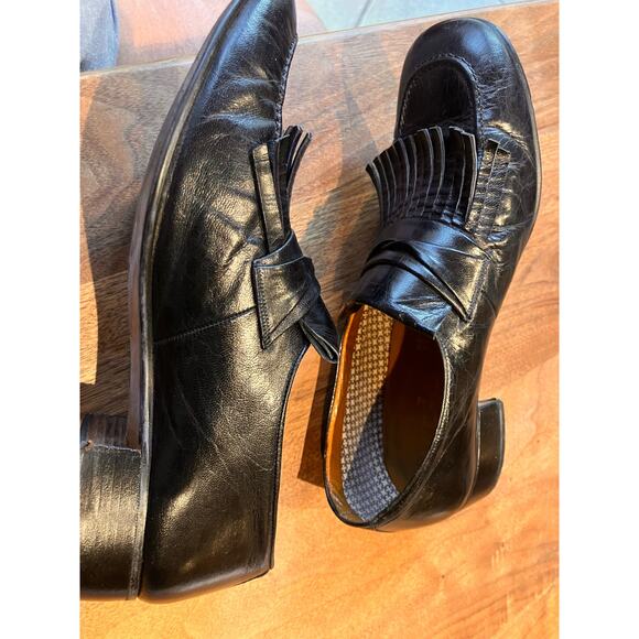 Verde Men’s Black Leather Fringe Loafers Size 10M Classic Slip-On Shoes - Picture 6 of 12
